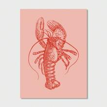 1 件鲜艳的红色龙虾帆布艺术印刷品 - 海洋生物插图，无框海洋海鲜墙饰，适用于厨房、客厅、卧室、室内/室外使用，龙虾装饰