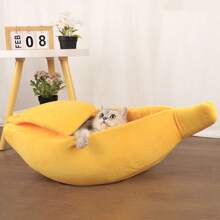 1 Piece Of Multi-Color Large/Small Size Optional New Banana Shaped Winter Warm And Thick Pet Bed With Lid Closed Cat Bed Dog Bed Suitable For Small And Medium-Sized Cats And Dogs Sleeping Indoors, Durable And Hand Washable. S Size Suitable For Kittens, Puppies, And Other Small Pets And Animals,Dog,Cat,Chat,Puppy Keep,Dog Bed