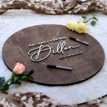 1 件定制圆形木质宾客留言簿 - 可个性化定制姓名和文字，独特的婚礼宾客留言簿替代品，非常适合婚礼装饰，高品质，非常适合收集婚礼祝福、学校用品、返校 - 彩色 - 查看 5