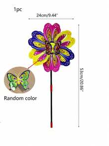 1pc Delightful Handheld Windmill - Outdoor Games & Activities, Colorful Butterfly Insect Pattern, Birthday Gift, Garden Courtyard Decoration - Multicolor - View 3