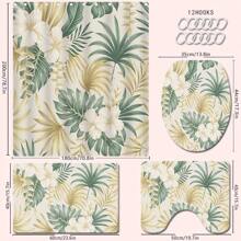 1/4 Stück Vintage Blumen & Blatt Badezimmer Set, beinhaltet Duschvorhang, Badematte, U-förmiger Toilettendeckel, wasserdicht, ohne Bohren, moderner Stil Duschvorhang, Polyester, maschinenwaschbar, Badezimmer Deko für den Schulanfang