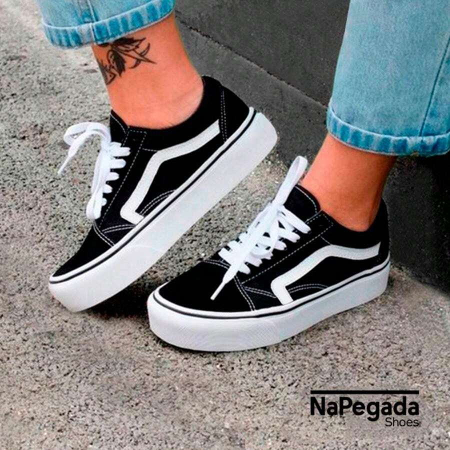 KNU Men's Casual Shoes Skool Flat Sole Skate Shoes, Versatile Shoes For Women Casual Wear - 黑與白 - 查看 1
