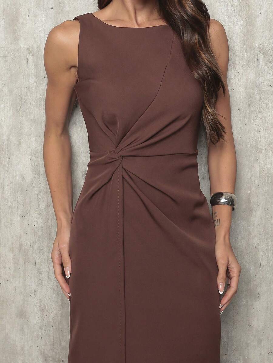 Elegant Long Wrap Dress With Knot Back Slit Simple Twisted Wedding