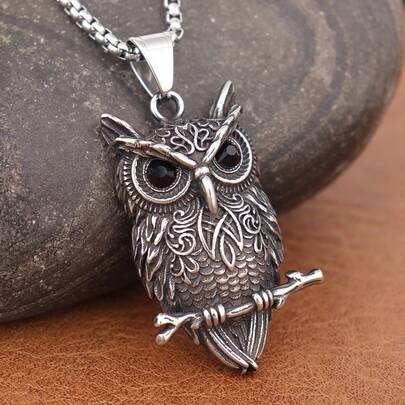 1 pieza Colgante de collar con diseño de búho vikingo, material de acero inoxidable 316L, joya de estilo nórdico unisex con diseño de nudo celta, regalo adecuado para uso diario, regalo de cumpleaños para hombres y mujeres