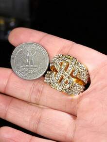 Milacolato 5pcs 18K Gold Plated Bling Pinky Ring Simulated Diamond Iced Out CZ Punky Rappers Star Dollar Sign Hip Hop Ring For Men