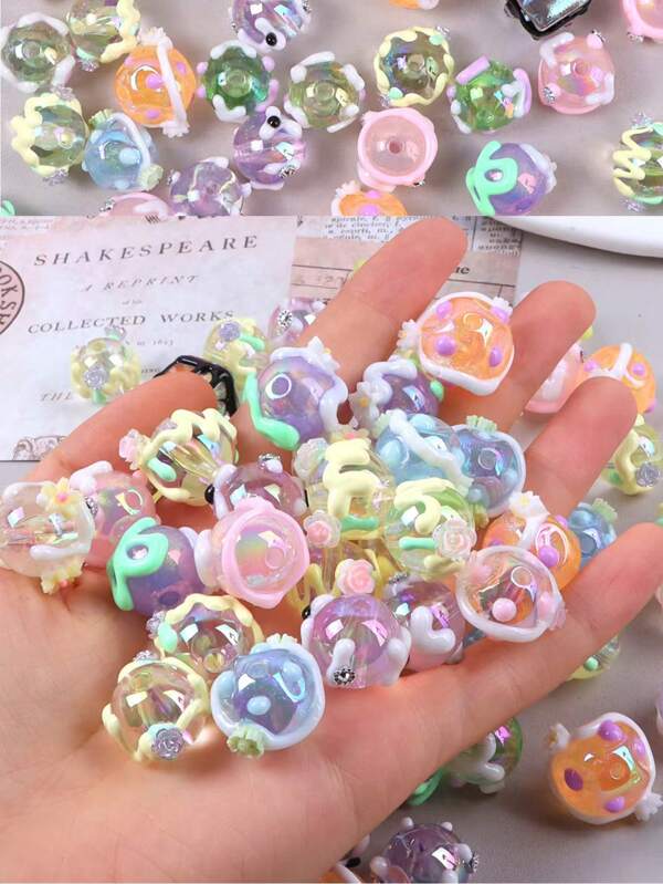 5/10/20 piezas Cuentas de colores degradados pintadas a mano de moda, colores degradados únicos, pintadas a mano de forma exquisita, coloridas, se pueden hacer DIY en pulseras, collares, adecuadas para combinar con la moda de verano, agregan un encanto personalizado, materiales esenciales para amantes de la artesanía, libera tu creatividad y crea accesorios personalizados fácilmente. Estilos de color aleatorios