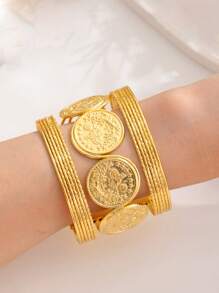 New 2025 Dubai Fashion Gold Coin Copper Alloy Bracelet, Exquisite Rhinestone Geometric Bangle, Suitable For Wedding Party Wear Jewelry