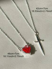 2 chiếc vòng cổ mặt trái tim và thánh giá thanh lịch cho bạn thân/cặp đôi, đính đá giả, thích hợp cho lễ hội, kỷ niệm, quà tặng sinh nhật cho chị em gái, bạn gái - Đỏ - Xem 5