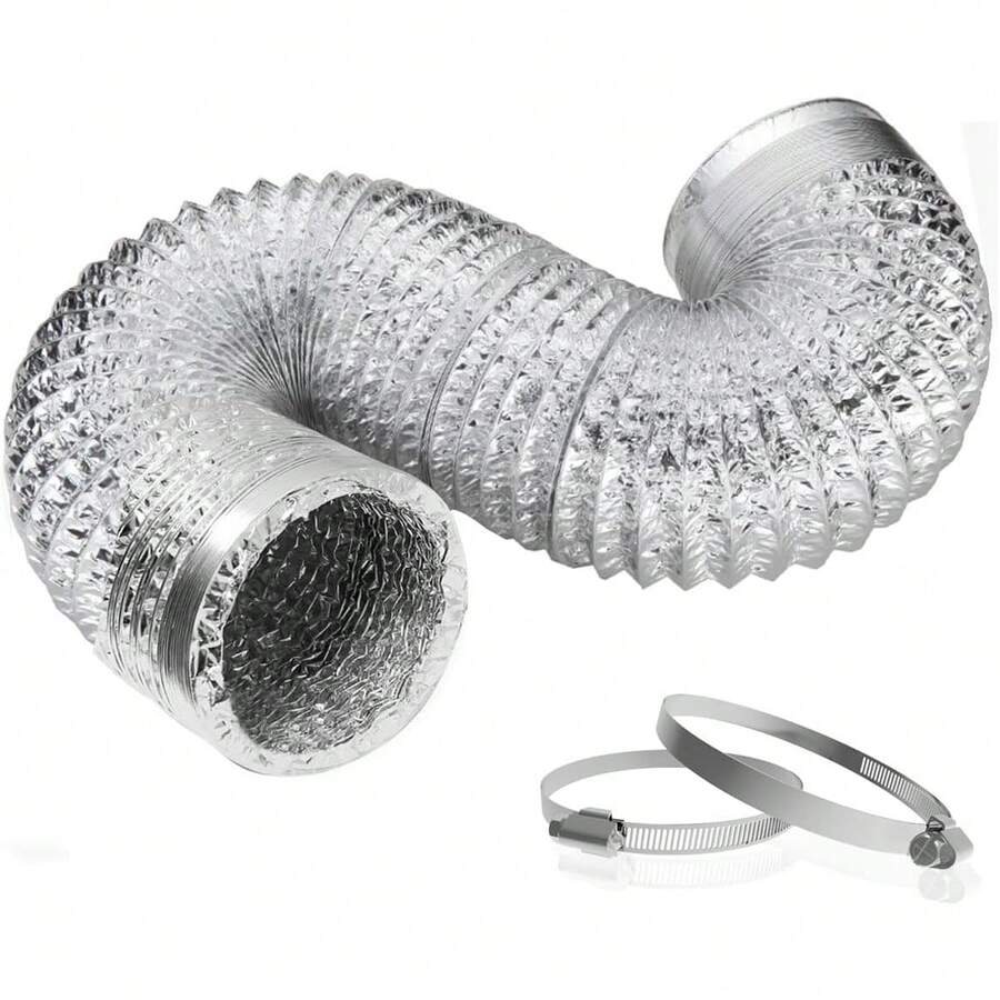 4 Inch 5 Feet Dryer Vent Hose Short,Flexible Ducting,Heavy Duty Aluminum Foil Thick(6-Ply) With 2 Clamps HVAC Ventilation,Tight Space - 1 - 查看 1