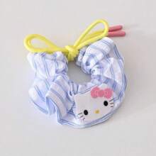 Sanrio 2PCS Sanlio KT Cat Bow Large Intestine Loop Hair Rope Refreshing Blue Stripe Large Hair Loop Head Rope Meatball Head Rubber Band