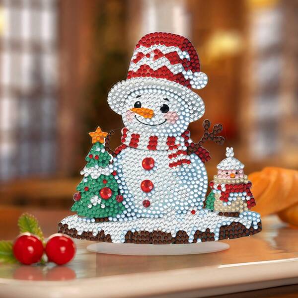 1pc/2pcs 2D Flat DIY Diamond Painting Kit, Cartoon Christmas Snowman Theme With Asymmetrical Diamond, Acrylic Mosaic Art Crafts, Holiday Desktop Decor, Art Bedroom Decor Gift Set, Christmas Decoration
