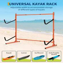 Freestanding Kayak Storage Rack, Freestanding Adjustable Kayak Racks 2 Levels Hold Up /Paddleboards/Canoes/Surfboard, Heavy Duty Steel Storage Stand For Indoor Outdoor Garage  Freestanding Kayak Storage Rack, Kayak Rack For Indoor And Outdoor Storage, Heavy-Duty Steel Kayak Stand With Padded Arms And Adjustable Width, For Kayaks, Canoes, , Paddleboards & Surfboards - Black - View 6