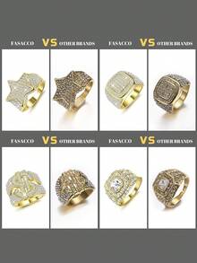 Milacolato 5pcs 18K Gold Plated Bling Pinky Ring Simulated Diamond Iced Out CZ Punky Rappers Star Dollar Sign Hip Hop Ring For Men