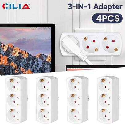 2/4pcs 3-In-1 Wall Outlet Converter 3680W 250V , EU F-Type Socket , CE Certified,Space-Saving Design For Home & Travel