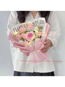 1 Pc Finished Rose Flower Bouquet Knitted Gift Set, Romantic Mother's Day, Birthday Gift For Girlfriend, Friends