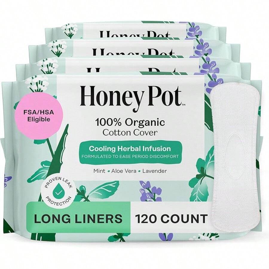 Honey Pot Company - Herbal Pads For Women - Super W/Wings - Infused W/Essential Oils For Cooling Effect, Organic Cotton Cover, & Ultra-Absorbent Pulp Core - Feminine Care - FSA & HSA - 16 Ct - Bút kẻ mắt thảo dược dài - Xem 1
