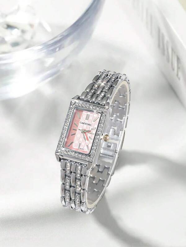 1pc Fashion Elegant Luxury Women Bracelet Watch With Rhinestone, Birthday Gift, Festival Gift