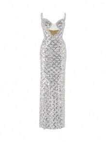 Nuevo vestido de gala de mujer con lentejuelas glamorosas y parches, tirantes finos, sin mangas, vestido de noche, vestido de fiesta, vestido de invitada de boda, vestido formal