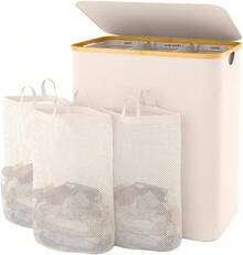 Cesta de lavandería plegable de 160 L con gran capacidad, equipada con 3 bolsas de lavandería extraíbles, ideal para almacenamiento y organización, cesta para ropa sucia, apta para lavadero, dormitorio y baño. - blanco - Ver 2
