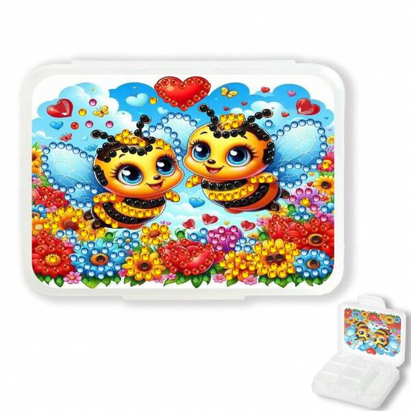 1pc Flower Hearrrt Bee Pattern Diamond Painting Kit, Square Pill Box With Detachable Compartments For 1-Day Medication Organization, Mini Portable Travel Medicine Storage Container, Suitable For Outdoor Sports, Business Trips Or Purse Organization, Vitamin Multilayer Case, Waterproof Unique Holiday Gift Box
