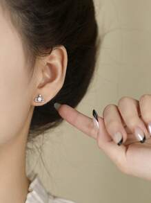 1 pieza Pendientes de plata de ley 925 con circonita, pendientes decorativos creativos y personales con un toque elegante, adecuado para uso diario de las mujeres, regalo para el Día de la Madre/Novia/San Valentín