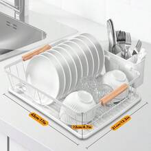 New Dish Drainer Rack For KitchenMetal Dishes Drying Rack With Drip Tray Cutlery Holder Wooden HandlesDraining Board Racks 43x31x12cmWhite - White - View 3