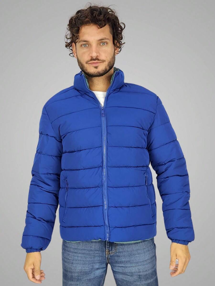 Chamarra Básica para Hombre HPC Polo – Estilo Casual, Ligera y Cómoda, Modelo Puffer Sin Gorro, Ideal para Uso Diario y Climas Frescos - azul real - Ver 1