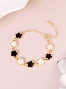 2 pièces/set Bracelet classique mode noir, blanc, trèfle, set