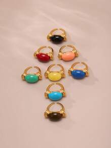 1pc Oval Resin Ring, Stainless Steel Fashion Personalized Ring, Women's Stainless Steel Ring, Women's Accessories, Summer Ring, Jewelry Gift, Beach Resort Ring