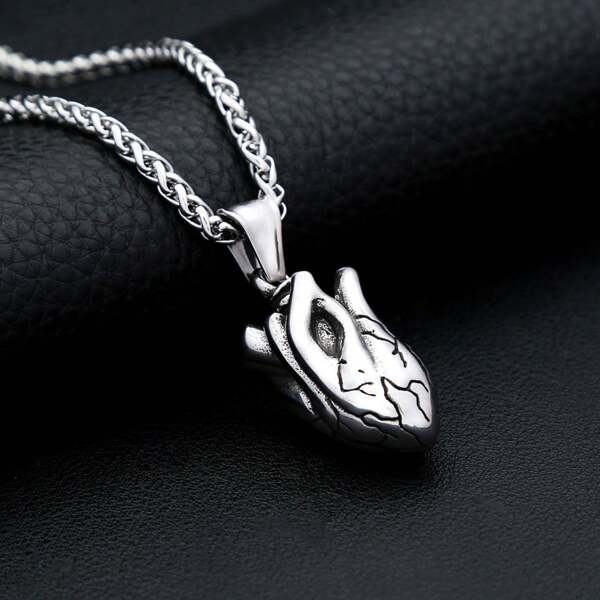 1pc Stainless Steel Punk Style Heart Pendant With 60cm Chain Necklace, Suitable For Men And Women Everyday Wear