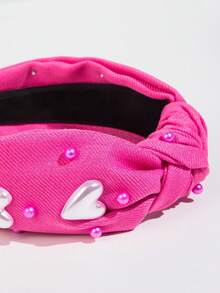 1 件复古优雅奢华纯色心形铆钉结头带，女士夏季日常佩戴发饰，发带，发箍 - 玫紅色 - 查看 3