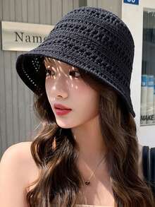 1 szt. Damski letni modny kapelusz typu bucket hat, Outdoor Small Brim Knitting Sunhat, swobodny i uniwersalny - MZ3064 - Zobacz 6