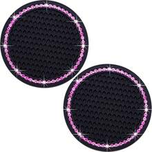 2pcs Car Coasters Round Diamond Non-Slip Silicone Coasters - Pink - View 14