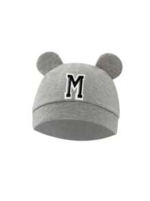 1 pezzo Cappellino da neonato con orecchie di orsetto e 26 lettere, berretto morbido per bambine e bambini in colore unito, copricapo per bambini piccoli, ideale per foto neonati 0-3 mesi