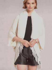 1 件女式宽松蝙蝠袖斗篷开衫毛衣，针织披肩领外套，适合室内和室外，时尚套头衫适合日常穿着，秋冬