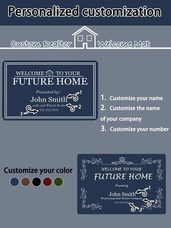 [Alfombra de bienvenida personalizada para agente inmobiliario] Alfombrilla de puerta de regalo personalizada - Almohadilla de interior y exterior - Tapete de puertas personalizado para decoración de casa abierta