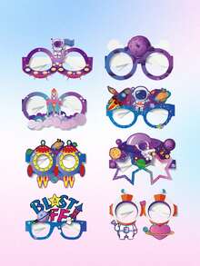 8pcs Rocket Spaceship Astronaut Glasses Costume Accessories, 3D Cartoon Paper Face Decoration, Role-Playing Props, Party Photo Props Halloween