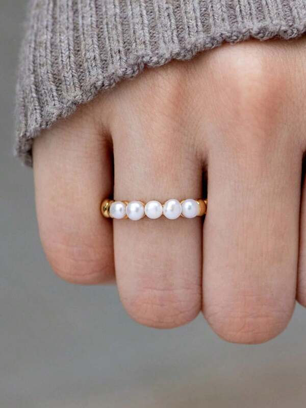 1 Stück einfacher und modischer 925er Sterling Silber Perlen-Ring mit Muschel in Kugelform als Geschenk zum Jahrestag oder Geburtstag für Frauen