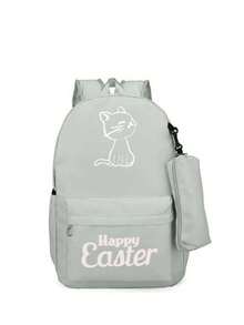 Large Unisex School Backpack With Pencil Case - Black - View 8