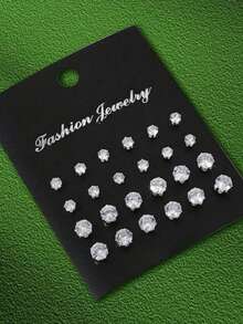 12 Pairs Cubic Zirconia Stud Earrings Set For Women, Suitable For Daily Wear - Clear - View 2