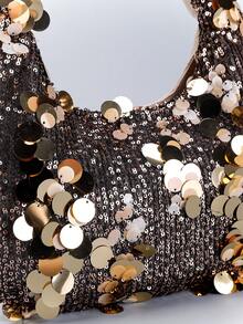 新款刺绣亮片女式新月包，时尚精致亮片花朵手提包，简约时尚亮片手拿包，闪光晚宴包，适合派对、婚礼、送礼、游轮、约会、度假。（图案随机） - 金色 - 查看 7