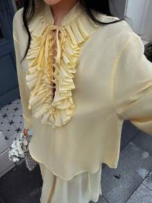 Robe blouse ample d'été à col V style papillon pour femmes, tenue de mode française, jaune beurre