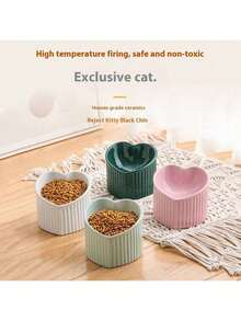 PETSIN 1pc Heart Shaped Ceramic Elevated Cat Bowl, Raised Tilted Cat Food Bowl Anti-Vomiting Drinking Dish Bowl For Neck Protection