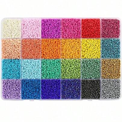 WGRXIRANYKM 1 Box 2mm/3mm/4mm Small Glass Seed Beads, 24 Random Colors Craft Beads For Bracelets Jewelry Making And Crafts With Box