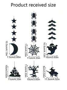Set de 6 decorațiuni suspendate cu sclipici de Halloween, ornamente cu siluetă de liliac, stea, fantomă, păianjen, vrăjitoare, decor de perete pentru fereastră pentru casă, petrecere, casă bântuită - Multicolor - Vizualizare 3