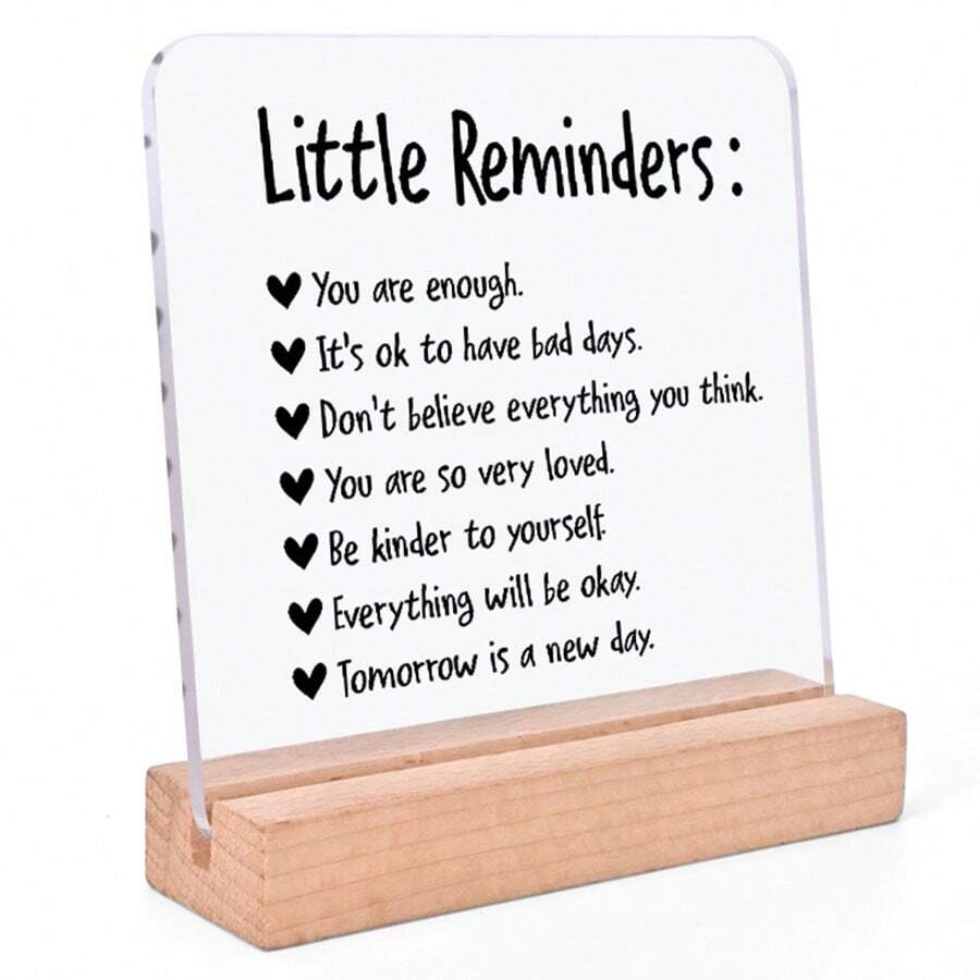Inspirational Acrylic Plaque With Wooden Stand - Motivational Signage Suitable For Home, Office, Study, Birthday, Wedding, Graduation Ceremonies - Uplifting Wall Decor Display, Also Can Be Used To Store School & Office Supplies Room Decor Home Decor Ornaments Home Miniature Things - Black - View 1