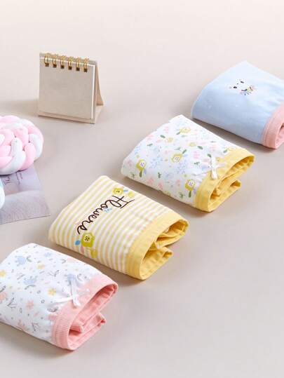 Coollikuli 8 stycken tecknade sjöjungfrusmå blommiga boxershorts för flickor, fyra säsonger, bekväma och mjuka stora barnunderkläder i flera färger för flickor