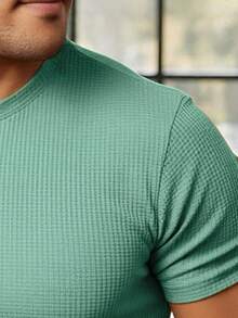 Textured Casual Basic Straight Textured Premium Knit T-Shirt - Mint Green - View 3