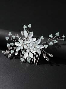 1 Stück handgemachter Kamm mit Blume aus Kunstperlen als Haarschmuck, Braut-Krone als Kopfschmuck für die Hochzeit