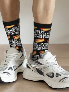 1 Pair Retro Feed Me Hot Dogs And Tell Me I'm Pretty 2 For Men & Women - 3D Digital Printed Athletic Socks, All-Season Comfort For Fitness, Hiking, Travel & Casual Attire - Matching Couple Gift For Birthdays, Weddings, Mothers Day - màu đen - Xem 9